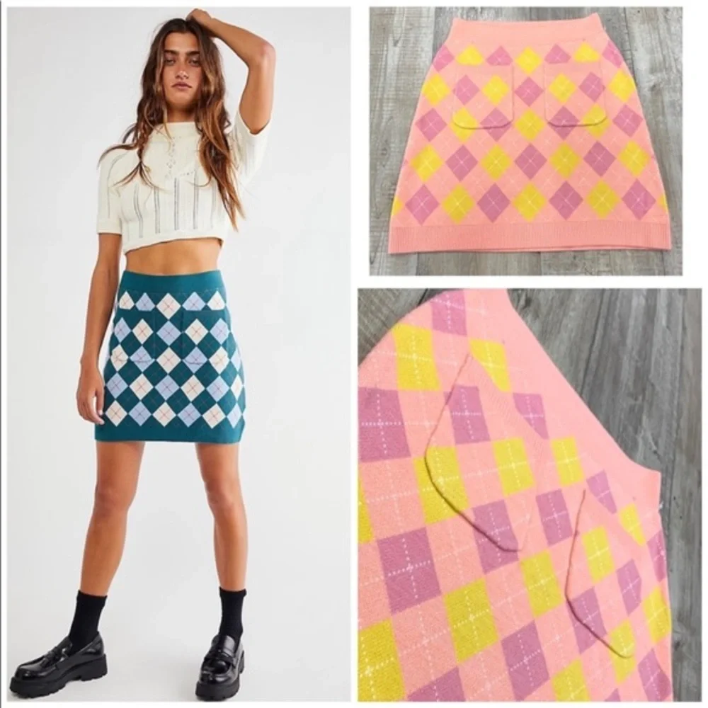 🆕 2/$75 NWT Free People | Rare Unreleased Color Argyle Voila Sweater Mini Skirt